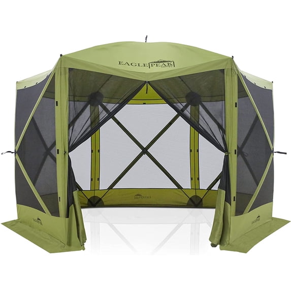 EAGLE PEAK 12 x 12 ft Portable Quick Pop Up 6 Sided Instant Gazebo Canopy, Outdoor Camping Screen Tent with Mesh Netting 8 Person, Green