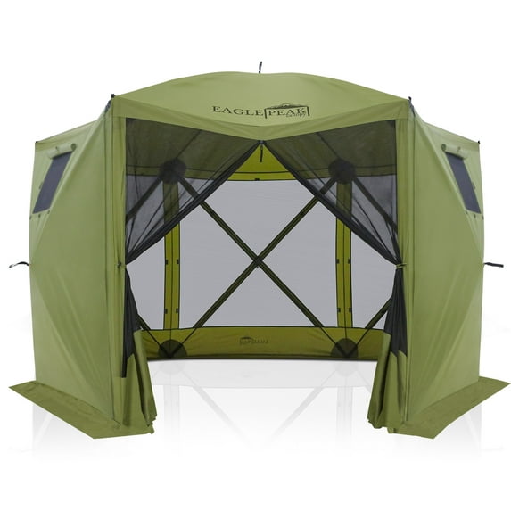 EAGLE PEAK 12x12 ft Portable Quick Pop Up Canopy Tent with 2 Wall Panels, 6 Sided Instant Gazebo Outdoor Camping Screen Tent, Green