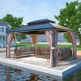 thumbnail image 1 of EAGLE PEAK 12x16 Outdoor Aluminum Frame HardtopGazebo with Galvanized & Powder Coated Steel Double Roof, Includes Netting and Curtains, for Garden, Patio, Deck and Lawn, 1 of 7