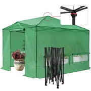 EAGLE PEAK 12x8 Portable Large Walk-in Instant Greenhouse with Support Pole, Pop-up Outdoor Plant Gardening Green House Canopy, Green