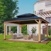 EAGLE PEAK 13 x 11 Outdoor Cedar Framed Hardtop Gazebo, Galvanized Steel Double Roof Gazebo Canopy for Garden, Patio, Lawn and Party, Black