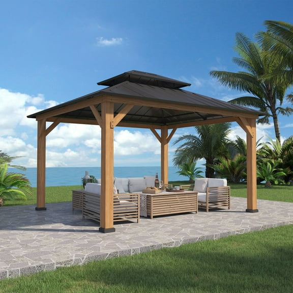 EAGLE PEAK 13' x 11' x 10’ Outdoor Backyard Cedar Framed Hardtop Gazebo