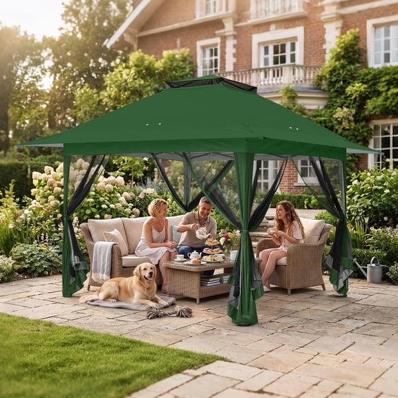EAGLE PEAK 13’ x 13’ Pop-Up Outdoor Canopies Green, Instant Setup with Mosquito Netting