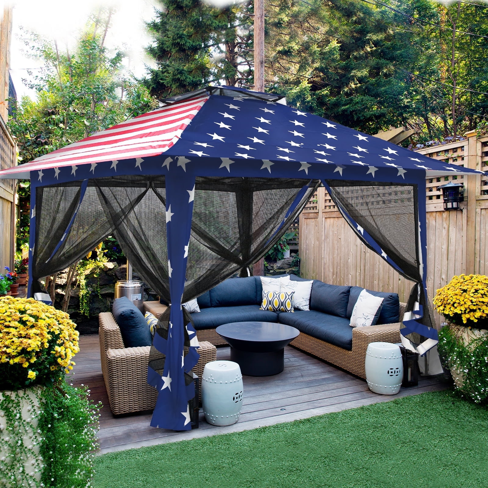 13 ft Brown Steel Patio Gazebo with Clear Roof