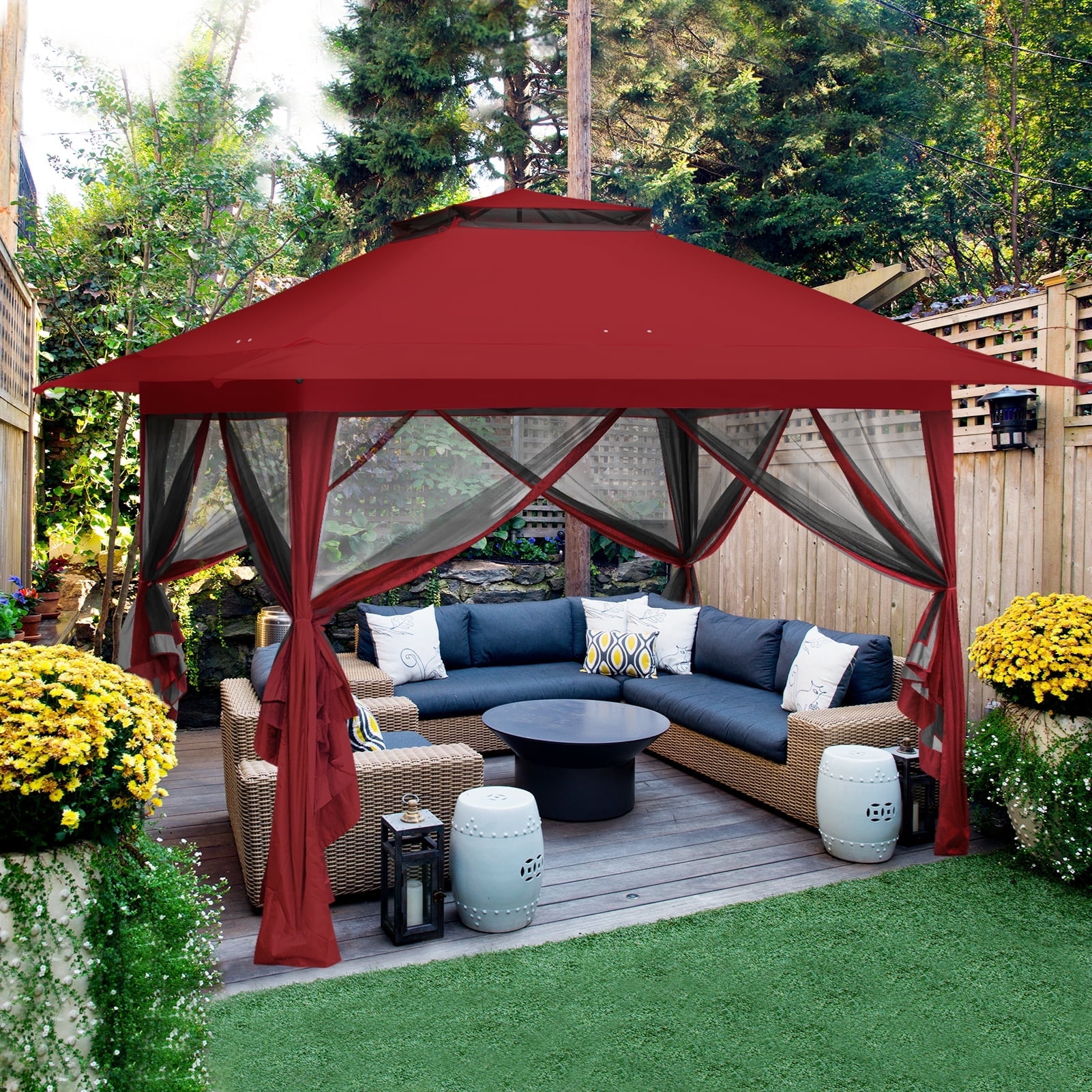 Eagle Peak Red Pop-Up Gazebo Tent with Mosquito Netting