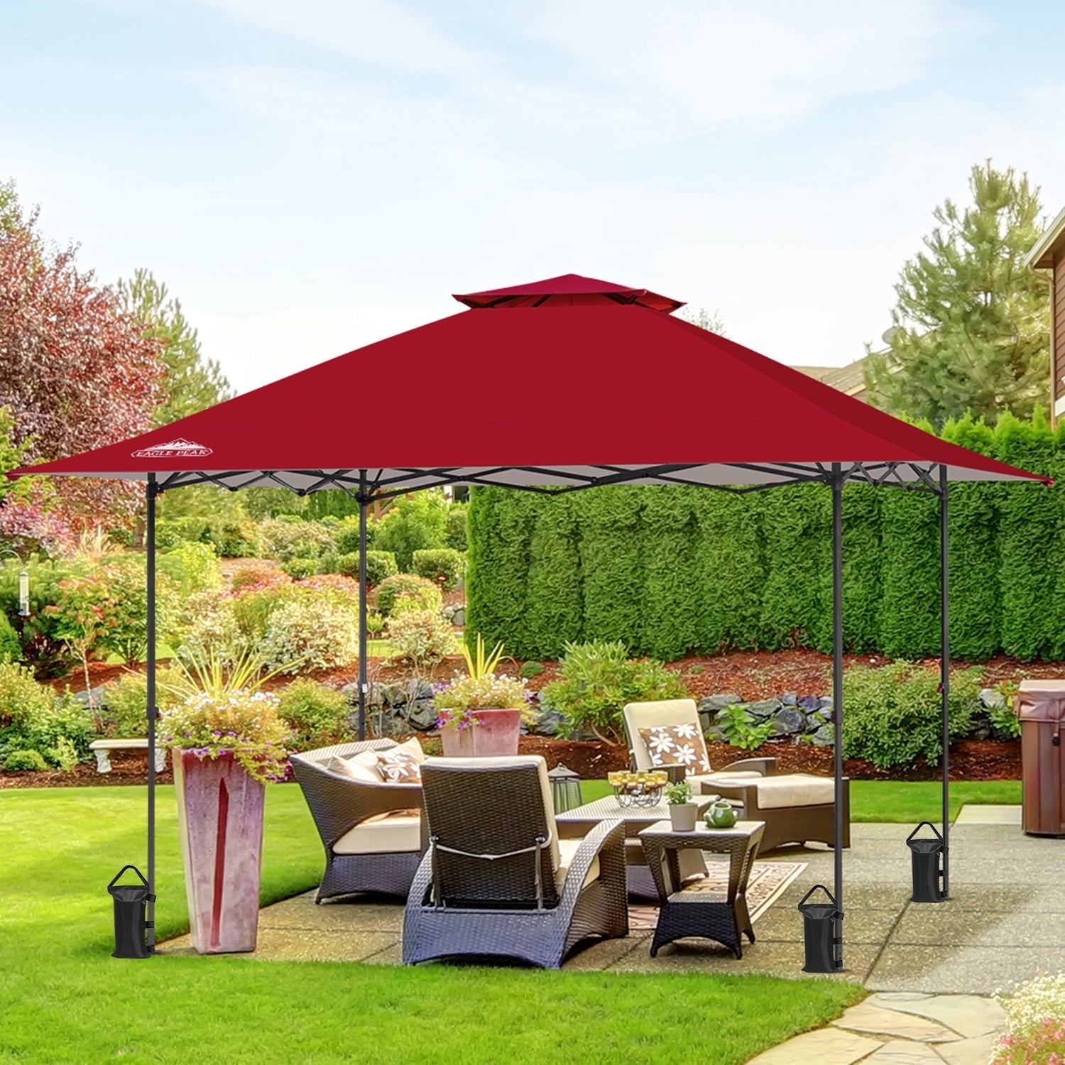 Red 13x13 Outdoor Pop-Up Canopy Tent with Privacy Wall