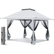 EAGLE PEAK 13 x 13 ft Pop-Up Gazebo Tent Instant w/ Mosquito Netting，Outdoor Gazebo Canopy Easy Set-up Folding Shelter (White)