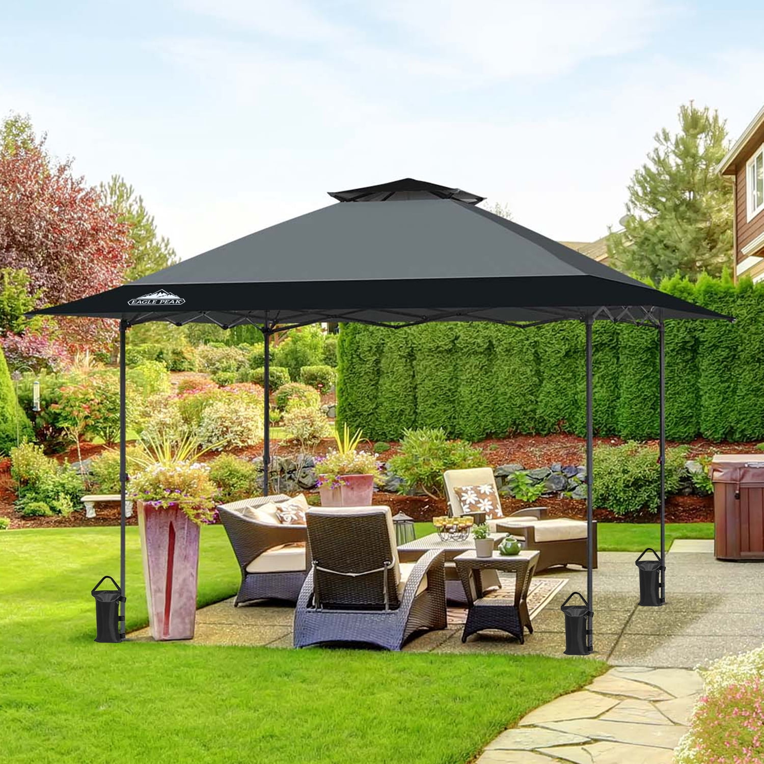 EAGLE PEAK 13 x 13 ft Pop-up Outdoor Canopy Auto Extending Eaves (169 ...