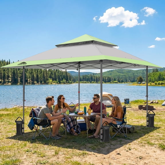 EAGLE PEAK 13 x 13 ft Pop-up Outdoor Canopy Auto Extending Eaves (169 Sqft of Shade) Gray