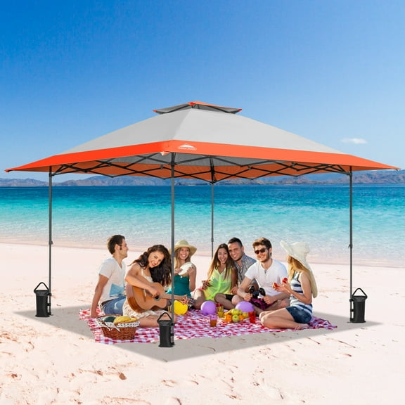 EAGLE PEAK 13 x 13 ft Straight Leg Pop Up Canopy Tent Instant Outdoor Canopy Easy Single Person Set-up Folding Shelter w/Auto Extending Eaves 169 Square Feet of Shade (Orange)