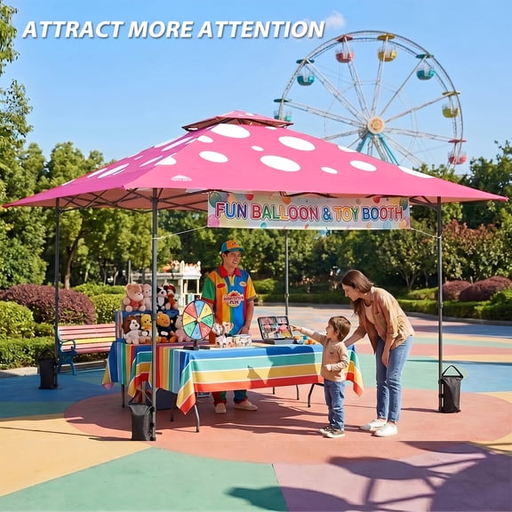 EAGLE PEAK 13 x 13 ft Straight Leg Pop-up Canopy Easy Setup Outdoor Canopy Tent w/ Auto Extending Eaves, Pink Mushroom