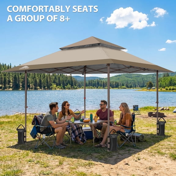 EAGLE PEAK 13 x 13 ft Straight Leg Pop-up Canopy w/ Easy Peak One Person Setup w/ Auto Extending Eaves (169 sqft of Shade)