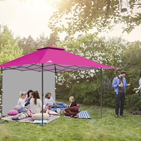 EAGLE PEAK 13x13 Pop up Outdoor Canopy Tent Instant Folding Shelter with One Privacy Curtain,Light Pink