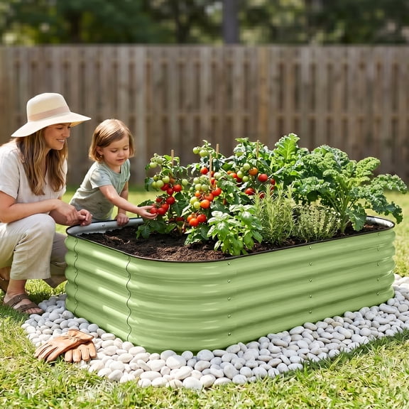 EAGLE PEAK 17'' Tall Outdoor Raised Garden Bed Planter, for Vegetables, Flowers, and Herbs 6 in 1 Modular Design, Olive Green