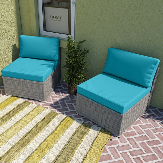 EAGLE PEAK 2 Piece Outdoor Armless Wicker Sofa Set, Light Blue