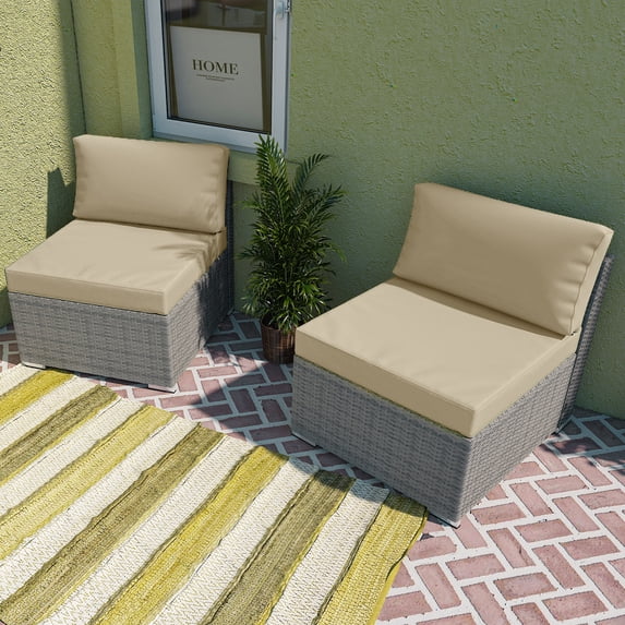 EAGLE PEAK 2 Piece Outdoor Armless Wicker Sofa Set with Removable Cushions, Beige