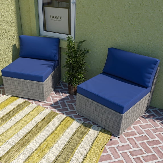 EAGLE PEAK 2 Piece Outdoor Armless Wicker Sofa Set with Removable Cushions, Dark Blue