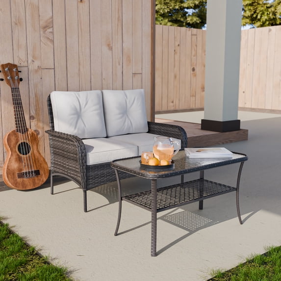 EAGLE PEAK 2-Piece Outdoor Furniture Set, All-Weather Patio Conversation Set w/ Loveseat & Coffee Table