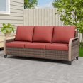 thumbnail image 1 of EAGLE PEAK 3 Seat Wicker Outdoor Patio Sofa, Outdoor Furniture Loveseat Sofa w/ Cushions, Curved Armrests, Outdoor Couch for Backyard, Deck, Porch, Brown/Red, 1 of 8