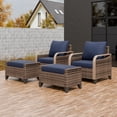 thumbnail image 1 of EAGLE PEAK 4-Piece Wicker Outdoor Patio Dining Set with Ottomans and Cushions, Brown/Blue, 1 of 8