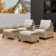 EAGLE PEAK 4-Piece Wicker Outdoor Patio Dining Set with Ottomans and Cushions, Gray