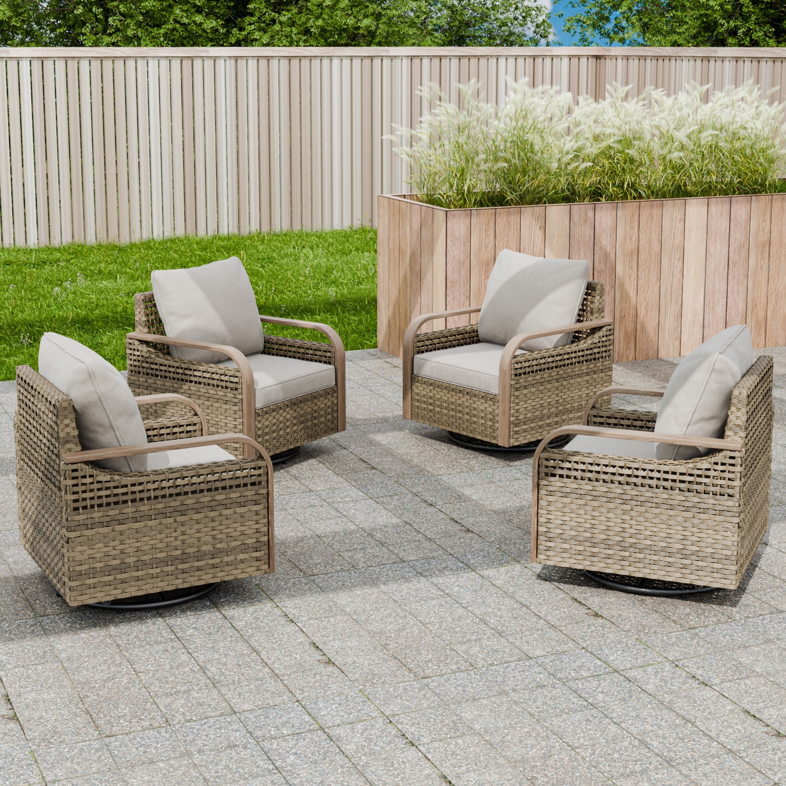 Belord Wicker Swivel Rocker Chair with Arms