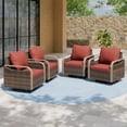 thumbnail image 1 of EAGLE PEAK 4 Piece Wicker Outdoor Rocking Chairs with Cushions, Rattan Swivel Rocker Patio Chairs for Backyard Deck Porch & Garden, Brown/Red, 1 of 8