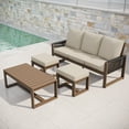 thumbnail image 1 of EAGLE PEAK 4 Pieces Natural Real Wood Cedar Outdoor Patio Conversation Set Spacious Seat 3-Seater Sofa Set with Beige Cushions, Slat Top Coffee Table, Ottomans, 1 of 9