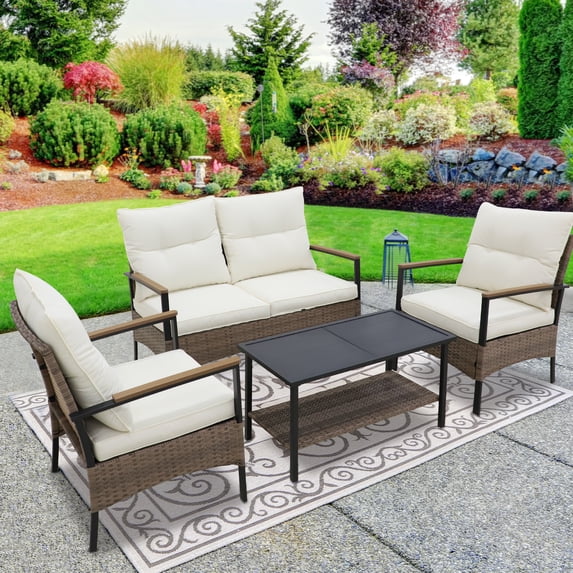 EAGLE PEAK 4 Pieces Patio Furniture Set Outdoor Wicker Conversation Set Outdoor Patio Chairs