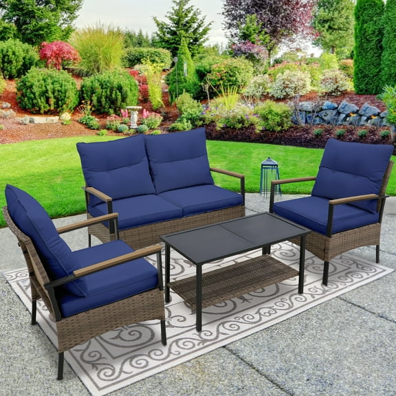 EAGLE PEAK 4 Pieces Patio Furniture Set Outdoor Wicker Conversation Set Outdoor Patio Chairs