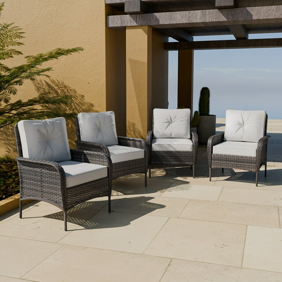 EAGLE PEAK 4 Pieces Patio Furniture Sets, Wicker Rattan Dining Chairs with Cushions