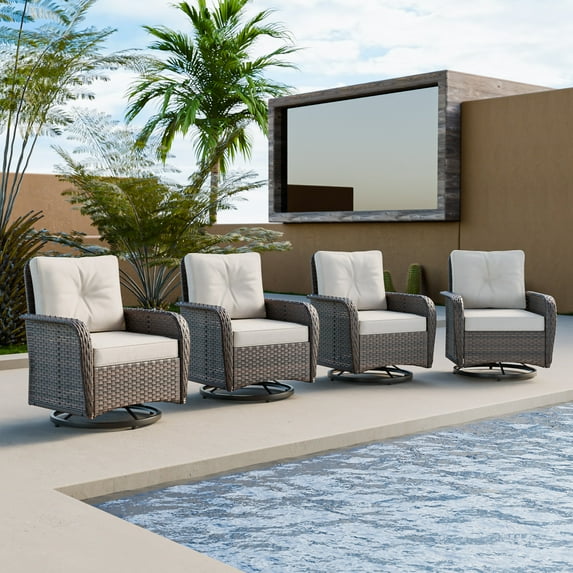 EAGLE PEAK 4 Pieces Patio Furniture Sets, Wicker Rattan Swivel Rocker Chairs with Cushions