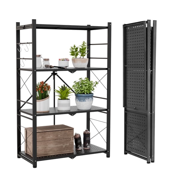 EAGLE PEAK 4-Tier Foldable Greenhouse Shelf, Heavy Duty Metal Storage Rack for Greenhouse Garage Pantry, Black