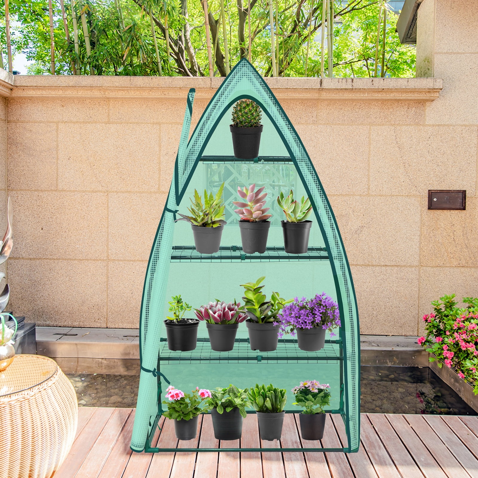 4-Tier Green Portable Mini Greenhouse with Shelves