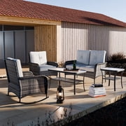 EAGLE PEAK 5-Piece Outdoor Furniture Set, All-Weather Patio Conversation Set w/ Rocking Chairs & Coffee Table