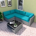 thumbnail image 1 of EAGLE PEAK 5 Piece Outdoor Wicker Patio Furniture Set with Coffee Table, Light Blue, 1 of 8