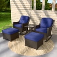 thumbnail image 1 of EAGLE PEAK Azure Bay 5 Pieces Wicker Outdoor Patio Furniture Set, Rocking Chairs with Ottomans, Side Table, Brown Wicker and Blue Cushions, 1 of 10