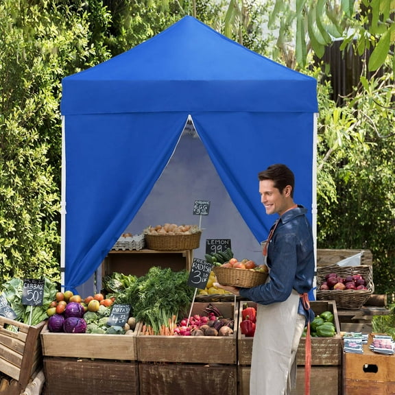 EAGLE PEAK 5 x 5 ft Straight Leg Outdoor Portable Canopy Tent with 4 Removable Sunwall,Blue