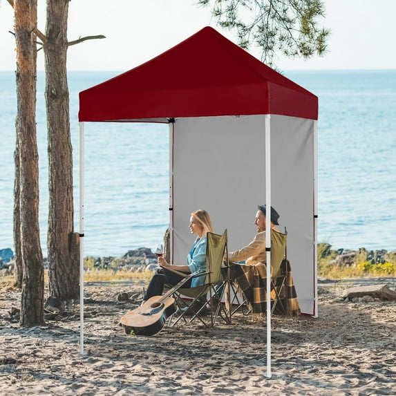 EAGLE PEAK 5 x 5 ft Straight Leg Outdoor Portable Canopy Tent with One Removable Sunwall,Burgundy