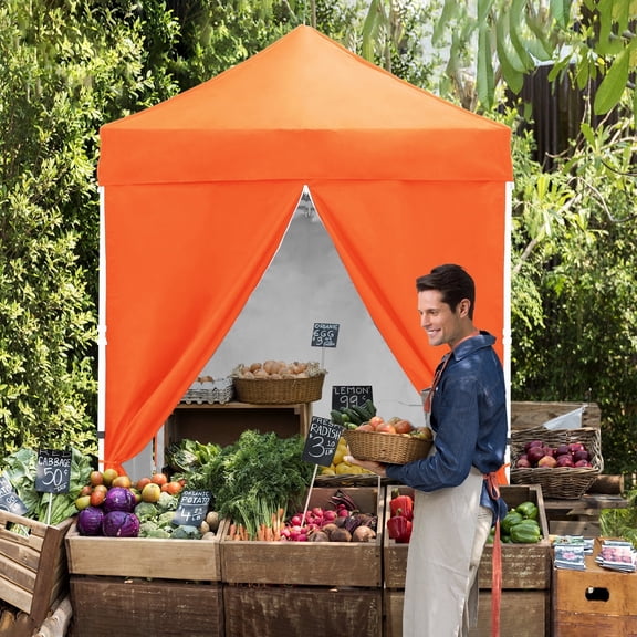 EAGLE PEAK 5 x 5 ft Straight Leg Outdoor Portable Canopy Tent with 4 Removable Sunwall,Orange