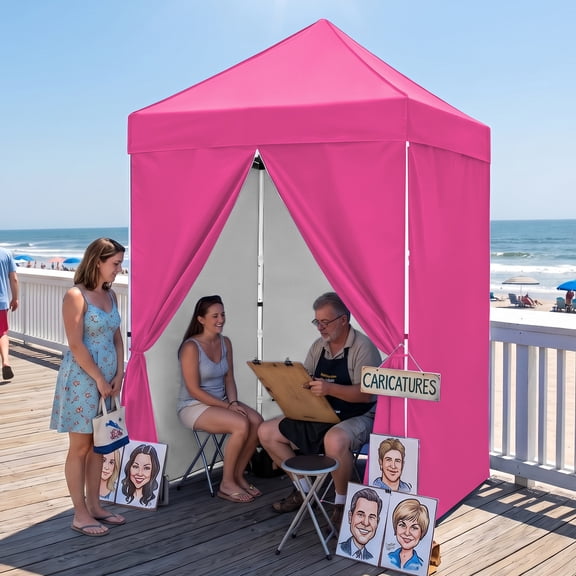EAGLE PEAK 5 x 5 ft Straight Leg Outdoor Portable Canopy Tent with 4 Removable Sunwall,Pink