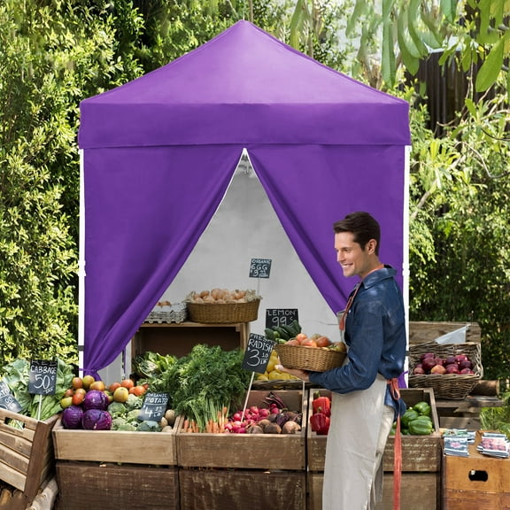 EAGLE PEAK 5 x 5 ft Straight Leg Outdoor Portable Canopy Tent with One Removable Sunwall,Purple