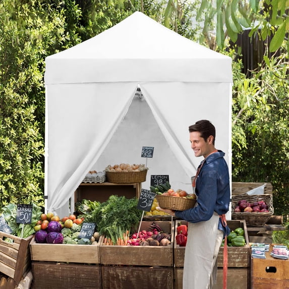 EAGLE PEAK 5 x 5 ft Straight Leg Outdoor Portable Canopy Tent with 4 Removable Sunwall,White