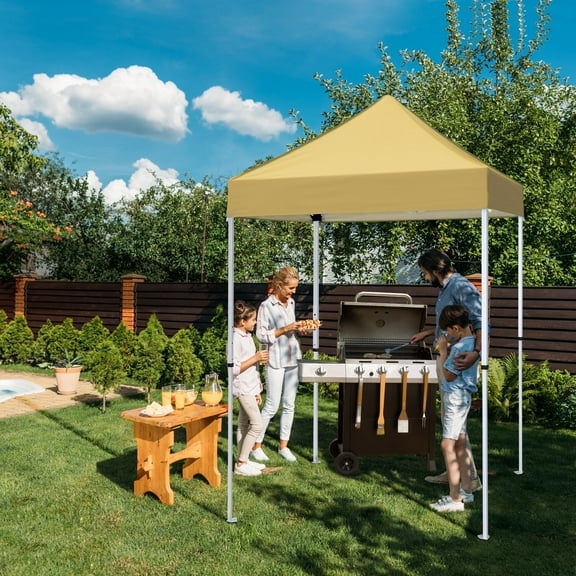 EAGLE PEAK 5x5 Pop Up Canopy Tent Instant Outdoor Canopy Easy Set-up Straight Leg Folding Shelter(Beige)