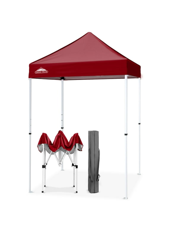 EAGLE PEAK 5x5 Pop Up Canopy Tent Instant Outdoor Canopy Easy Set-up Straight Leg Folding Shelter (Burgundy)
