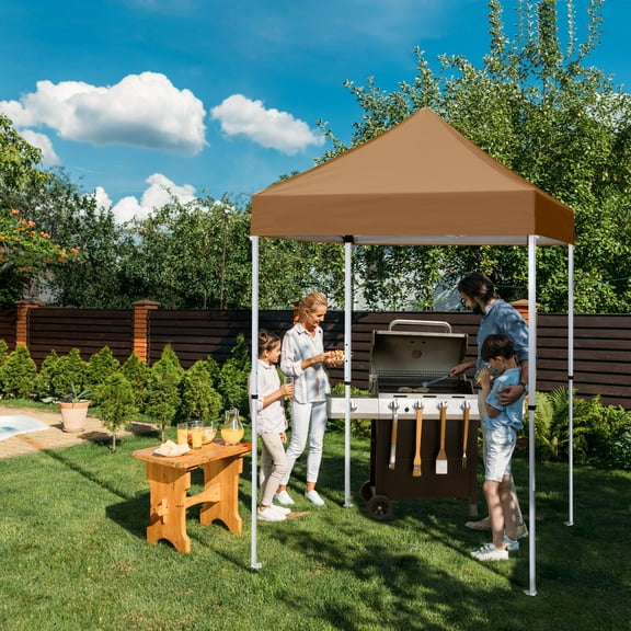EAGLE PEAK 5x5 Pop Up Canopy Tent Instant Outdoor Canopy Easy Set-up Straight Leg Folding Shelter(Khaki)