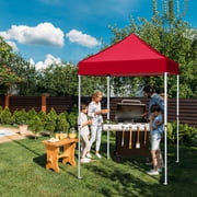 EAGLE PEAK 5x5 Pop Up Canopy Tent Instant Outdoor Canopy Easy Set-up Straight Leg Folding Shelter Red
