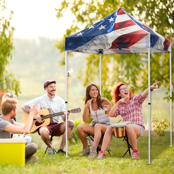 EAGLE PEAK 5x5 Pop Up Canopy Tent Instant Outdoor Canopy Easy Set-up Straight Leg Folding Shelter (Stars and Stripes)