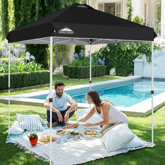 EAGLE PEAK 6.6 ft x 6.6 ft Pop Up Canopy Tent Instant Outdoor Canopy Easy Set-up Straight Leg Folding Shelter with Wheeled Bag