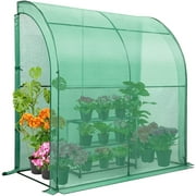 EAGLE PEAK 6.6’ x 3.3’ x 6.9’ Outdoor Lean to Walk-in Greenhouse with Shelf, Gardening Wall Green House with Roll-up Zipper Entry Doors, Green